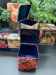 Rose and Peony Square Tin Canisters