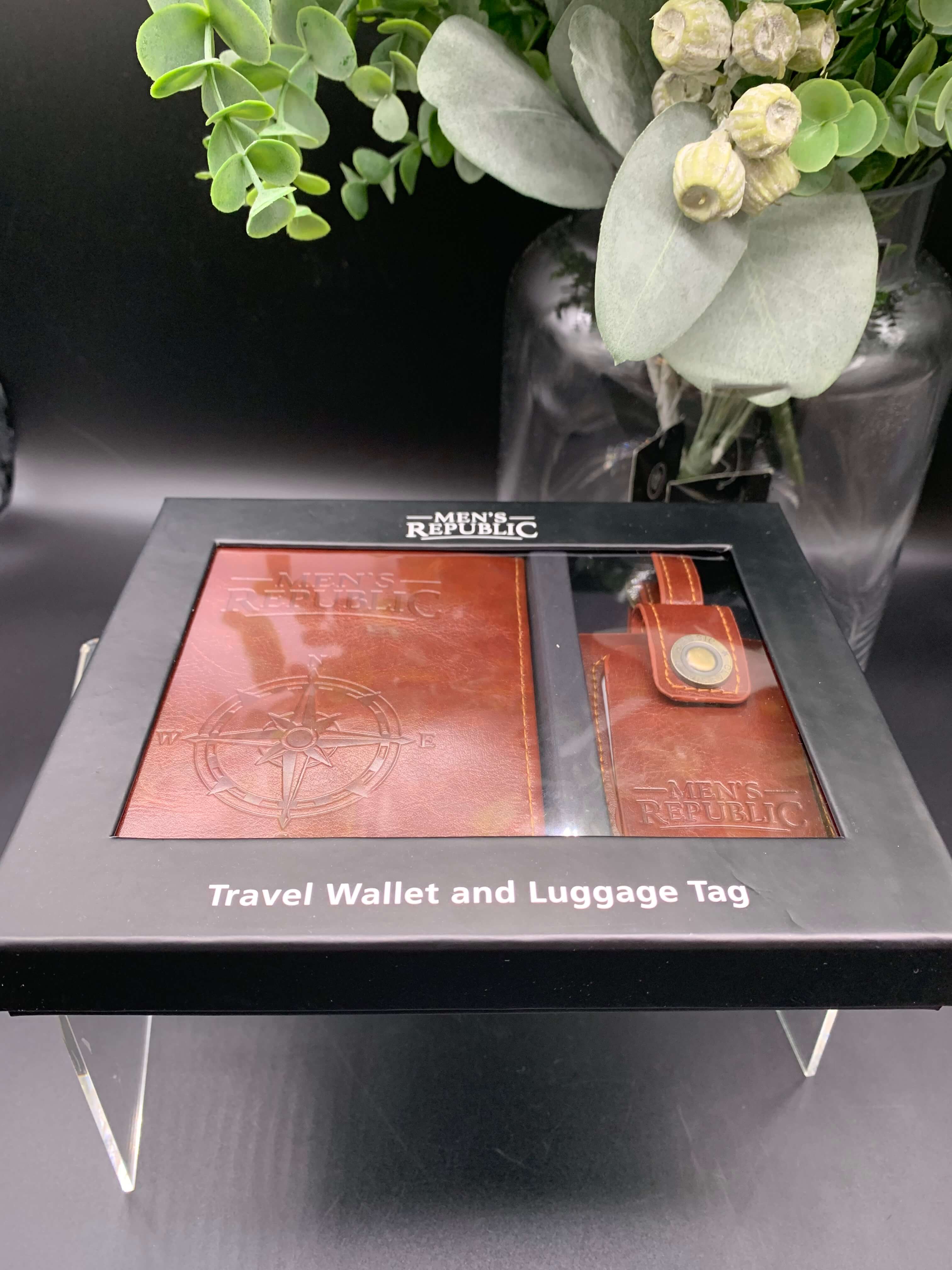 Leather Travel Wallet and Luggage Tag Set
