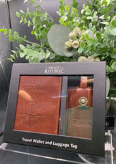 Leather Travel Wallet and Luggage Tag Set